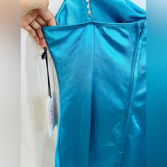 Crystal Sky• Women’s Sweetheart Blue Rhinestones Strap Dress SIZE MEDIUM NWT - Picture 8 of 11